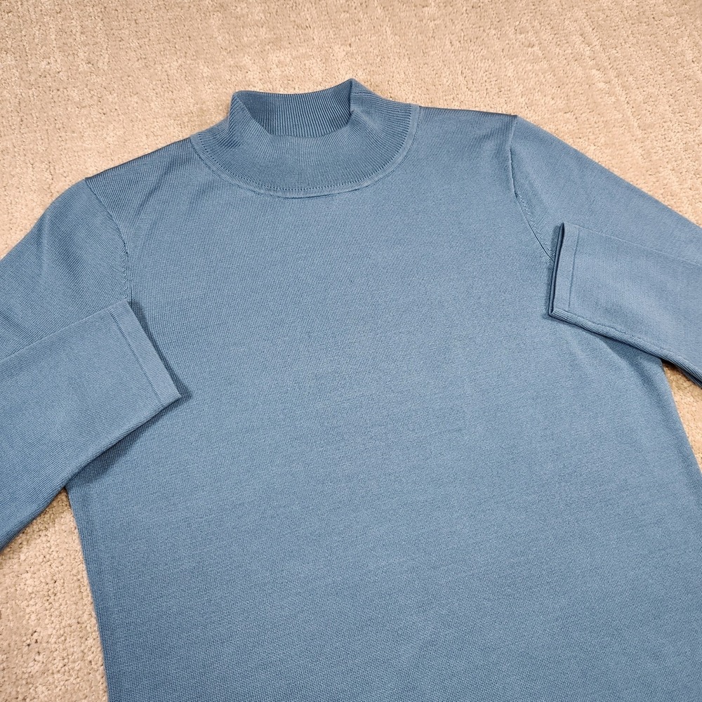 Pendleton Sweater Women Small Petite Silk Blend Mock Neck Knit Pullover Blue